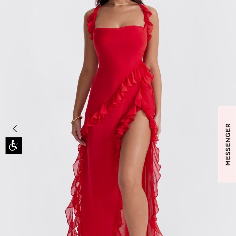ARIELA CHERRY RUFFLE MAXI DRESS - House of CB